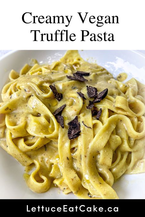 A simple, silky vegan cream sauce with fresh truffle and fettuccine pasta. This Creamy Vegan Truffle Pasta is dairy-free, nut-free and absolutely divine. Visit LettuceEatCake.ca Truffle Sauce Pasta, Pasta Sauce Dairy Free, Vegan Cream Sauce, Dairy Free Truffles, Cream Of Mushroom Pasta, Fresh Truffle, Gluten Free Truffles, Vegan Pasta Noodles, Dairy Free Pasta Recipes