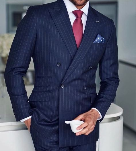 Double Breasted Pinstripe Suit, Blue Striped Suit, Double Breasted Suit Men, Business Casual Outfits Winter, Stylish Mens Suits, Blue Suit Men, Slim Fit Suit Men, Suits Men Business, Classy Suits