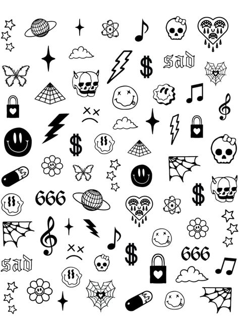 Grunge Nail Art, Easy Tattoos To Draw, Grunge Beauty, Women Grunge, Tattoo Catalog, Cherub Tattoo, Beginner Tattoos, Grunge Tattoo, Flash Sheets