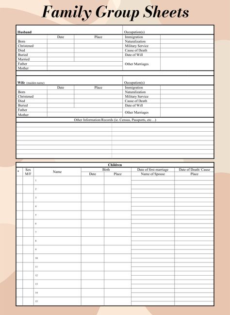 Blank Family Group Sheets Genealogy Forms Free, Family Information Sheet, 6 Generation Family Tree Template Free, Family History Printables Free, How To Make A Family Tree Book, Family Tree Album Ideas, Family Group Sheet Free Printable, 5 Generation Family Tree Template Free Printable, Family Tree Templates Free Printables