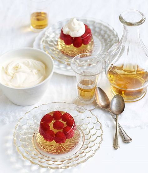 Champagne jelly with raspberries recipe :: Gourmet Traveller Pretty Baking, Champagne Jelly, Jelly Desserts, Fruit Centerpieces, Raspberry Recipes, Mini Tortillas, Jelly Recipes, Recipe Images, Favorite Desserts