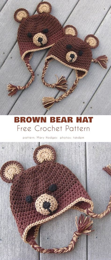 Crochet Bear Hat Pattern Free Kids, Crochet Teddy Bear Hats, Crochet Hat Dog Free Pattern, Crochet Newborn Bear Hat Free Pattern, Bear Knit Hat, Crochet Hats Bear, Crochet Animal Hat Pattern Free Kids, Crochet Brown Bear Pattern Free, Free Crochet Animal Hat Patterns