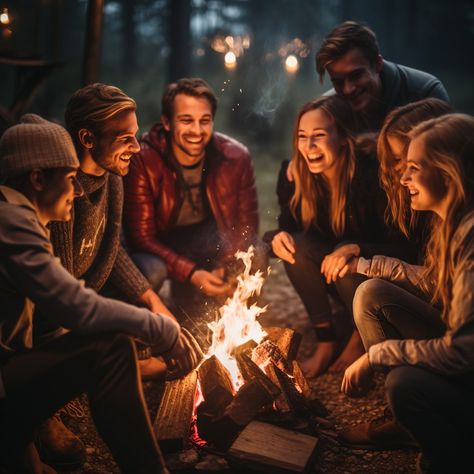 Cozy Campfire Gathering: A group of friends share stories and laughter around a warm, crackling campfire in the woods. #campfire #friends #laughter #night #outdoors #aiart #aiphoto #stockcake ⬇️ Download and 📝 Prompt 👉 https://ayr.app/l/ZpDZ Campfire In The Woods, Smokeless Fire Pit, Cozy Campfire, Modern Fire Pit, Campfire Stories, Propane Fire Pit, Blue Mountains, Group Of Friends, Blue Mountain