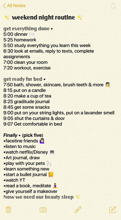 Weekend Morning And Night Routine, Perfect Routine For School, Perfect Night Routine Weekend, Productive Night Routine Ideas, Weekend Night Routine List, 8:00 Pm Night Routine, Weekend Evening Routine, Work Night Routine, Weekday Night Routine