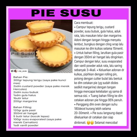 Kue Pai, Resep Pastry, Culinary Cooking, Bread Snacks, Hot Chocolate Recipes, Dessert Dishes, Food Recepie, Tart Recipes, Simple Recipe