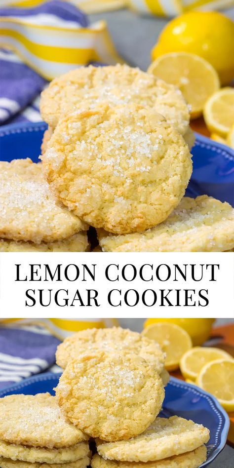 Looking for a tasty citrus-flavored dessert? These Lemon Coconut Sugar Cookies are packed with flavor...and they're absolutely delicious! Lemon Coconut Cheesecake Cookies, Lemon Coconut Desserts, Coconut Sugar Cookies, Lemon Coconut Cookies, Lemon Coconut Bars, Coconut Cheesecake, Coconut Desserts, Lemon Coconut, Coconut Cookies