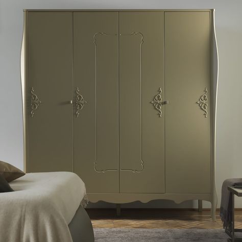 Bedroom Olive Green, Luxury Wardrobes, Olive Green Bedrooms, Green Bedroom Design, Furniture Wardrobe, Luxury Bedroom Furniture, Luxury Wardrobe, Indian Home Design, Gray Walls