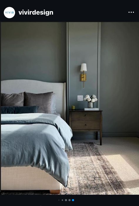 Behr Blue Grey Paint Colors, Wireless Sconces, Behr Paint Colors Grey, Battery Operated Wall Sconces, Bedroom Paint Color, Blue Gray Paint Colors, Blue Bedroom Walls, Blue Gray Paint, Dusk Blue