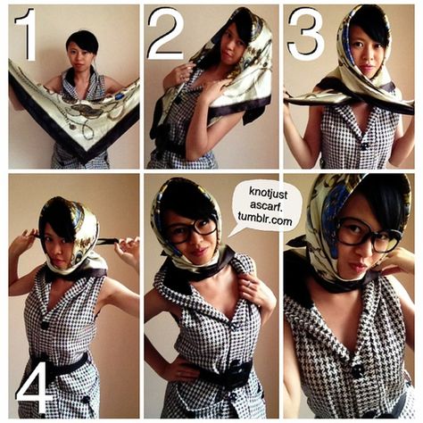 Tutorial #58 is a chic headscarf style a la Grace Kelly! Fold diagonally into a triangle. Place on your head with the diagonal across your forehead. Cross the ends and tie at the back. Pair with huge round shades and a gorgeous classic outfit for a truly timeless style. How To Wear A Scarf Around Your Head, Chic Headscarf, Modest Beauty, Car Shoot, Tie A Scarf, Wear A Scarf, Head Scarf Tying, Vintage Fashion 1950s, Scarf Tutorial