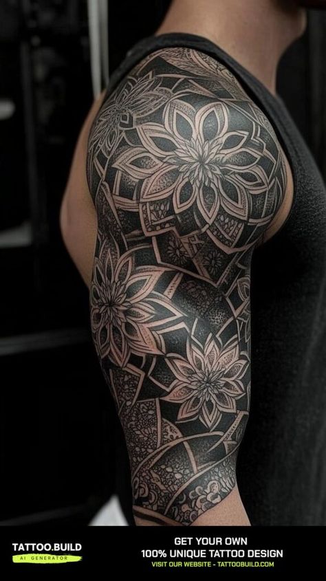 Top Half Sleeve Tattoo Men, Mandala Forearm Sleeve, Half Sleeve Tattoo For Men Forearm, Mens Half Sleeve Tattoo Upper Arm, Mandela Tattoo Men, Shoulder Sleeve Tattoo Men, Best Shoulder Tattoos Men, Sleeve Tattoo Ideas Men, Men’s Full Sleeve Tattoo