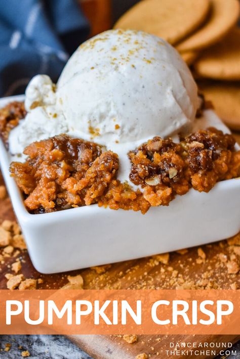 It’ll take about 1 bite of this goodness to realize Pumpkin Crisp is your new favorite fall dessert! The smooth, perfectly spiced pumpkin filling and the crunchy topping is truly a match made in heaven!!  #Pumpkin #PumpkinCrisp #ALaMode #GingersnapCookies #Crisp Pumpkin Crisp, Pumpkin Filling, Pumpkin Treat, Spiced Pumpkin, Fall Dessert, A Match Made In Heaven, Thanksgiving Desserts, Köstliche Desserts, Match Made In Heaven