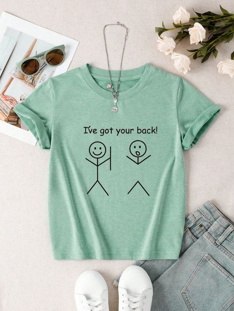 Teen Girls' Cartoon Slogan Printed T-Shirt Mint Green Casual  Short Sleeve Polyester Cartoon,Slogan  Slight Stretch  Teen Girls Clothing, size features are:Bust: ,Length: ,Sleeve Length: Teen Shirts, Teen Clothes, Cute Preteen Shirts, Teen Squad Shirts, Teen Svg Shirt, Cute Shirts For Teenagers, Kawaii T-shirt With Funny Print For Summer, Cheap Kawaii Women's T-shirt, Preppy Shirt