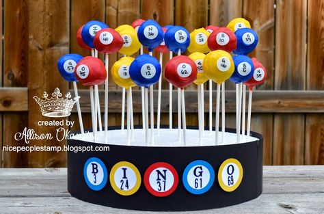 Bingo Theme Party Decorations, Bingo Cake Pops, Bingo Decorations Ideas, Bingo Themed Party Ideas, Bingo Theme Party, Bingo Decorations, Bingo Party Decorations, Bingo Prize Ideas, Bingo Fundraiser