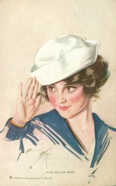 The Sailor Maid (1918) by Harrison Fisher for Puck Magazine Decor Marin, Harrison Fisher, Patriotic Images, International Magazine, Postal Vintage, Vintage Sailor, Creation Art, Girl Artist, Gibson Girl