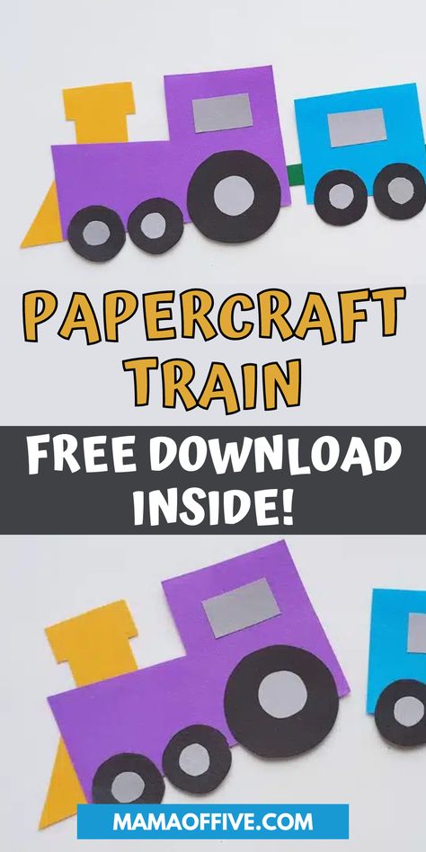 Easy train craft for kids! The best free train craft! Free download! Train Sensory Activities, Train Crafts Preschool Art Projects, Shape Train Preschool, Build A Train Craft, Train Craft Kindergarten, Train Crafts For Preschoolers, Train Wheels Template, Pre K Train Activities, Freight Train Craft