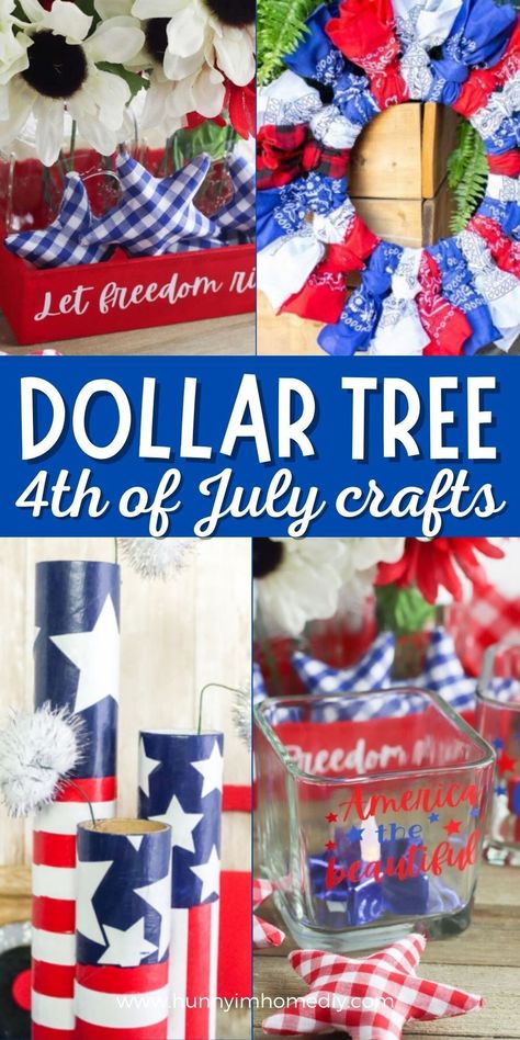 These patriotic DIY crafts to make this summer are cheap and easy Dollar Tree projects for adding farmhouse red, white, and blue decor to your home! Make handmade decorations for Memorial Day, Labor Day and 4th of July with these ideas using dollar store supplies featuring step by step instructions and tutorials! 4th Of July Crafts, Fourth Of July Crafts For Kids, Patriotic Centerpieces, Fourth Of July Decorations, 4th Of July Parade, 4th July Crafts, Look Festival, Fourth Of July Decor, Crafts For Seniors