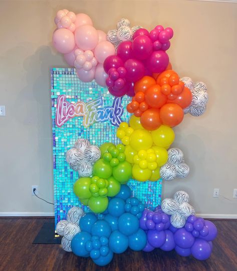 Lisa Frank Party Backdrop, Lisa Frank Balloon Arch, Lisa Frank Balloons, Lisa Frank Decorations, Lisa Frank First Birthday, Lisa Frank Balloon Garland, Lisa Frank Backdrop, Lisa Frank Baby Shower Theme, Lisa Frank Themed Party