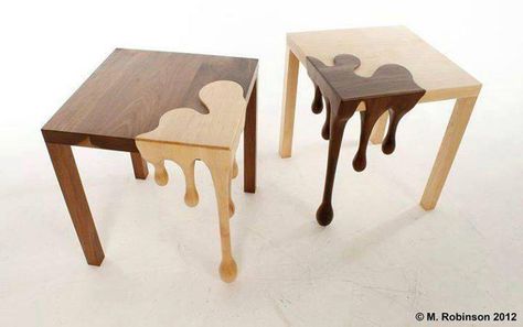 These side-tables look like melted chocolate YUM Into The Wood, Solid Wood Table, Funky Furniture, Creative Furniture, Decoration Inspiration, Into The Woods, Art Furniture, Unique Furniture, Wooden Tables