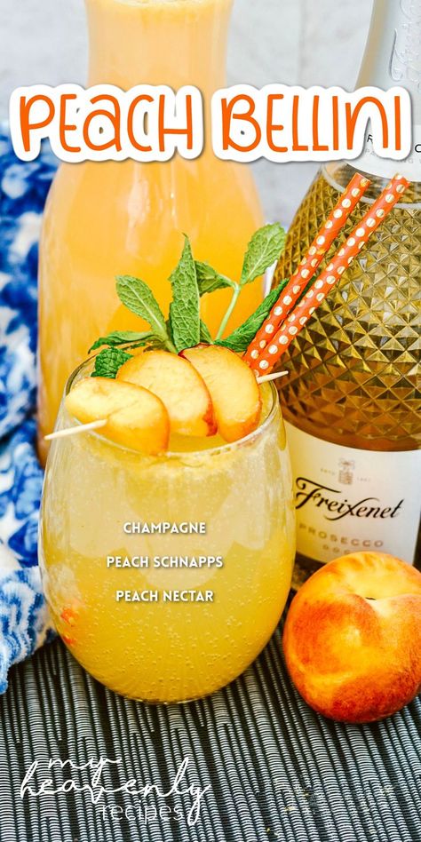 Peach Nectar Recipe, Peach Schnapps Drinks, Bellini Drink, Peach Cocktail Recipe, Bellini Cocktail Recipes, Peach Bellini Recipe, Peach Bellini Cocktail, Bellini Cocktail, Bellini Recipe