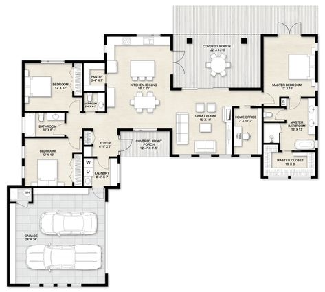 2000 Sqft House, 2000 Sq Ft House Plans, Modern Mid Century House, Mid Century House Plans, 2000 Sq Ft House, Room Layout Design, Unusual House, Covered Porches, Bedroom Contemporary