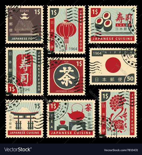 Japanese Postage Stamps, Japanese Stamp Tattoo, Stamp Graphic Design, Graphic Design Tattoo, طوابع بريد, Japanese Stamp, Postage Stamp Design, طابع بريدي, Japanese Graphic