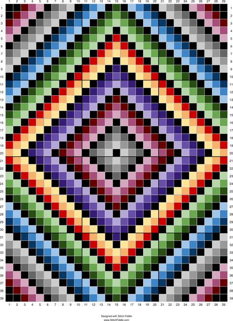 Stitch Fiddle Crochet Pattern, Trippy Pixel Art Grid, Stitch Fiddle Graphs, Geometric Cross Stitch Patterns, Peacock Alpha Pattern, Rainbow Bargello Quilt Pattern, Stitch Fiddle, Pixel Quilting, Cross Stitch Pattern Maker