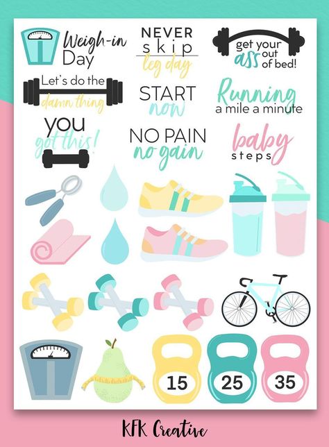 Health & Fitness Digital Planner Stickers | Gym Printable Planner Fitness Stickers, Fitness Planner Stickers, Notes Stickers, Stickers Digital Planner, Digital Stickers Goodnotes, Daily Planner Printables Free, Erin Condren Planner Stickers, Planner Icons, Free Planner Stickers