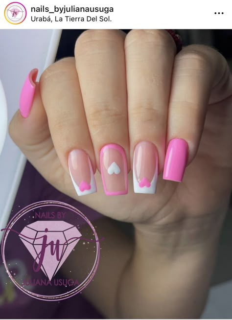 Soft Valentines Nails, Valentines Coffin Nail Ideas, Purple And Pink Valentine Nails, Square Nails With Hearts, Square Nails Inspiration, How To Strengthen Nails, Pink Gel Nails Designs, Nail Decoration Ideas, Beginner Nail Designs