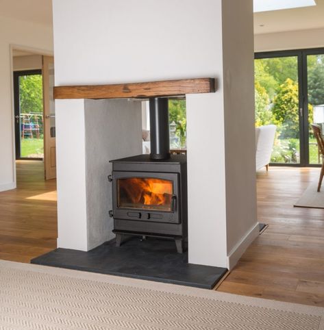 Double Sided Log Burner, Double Fireplace, Double Sided Stove, Wood Burner Fireplace, Wood Burning Stoves Living Room, Log Burner Living Room, Small Wood Stove, Double Sided Fireplace, Open Plan Kitchen Dining