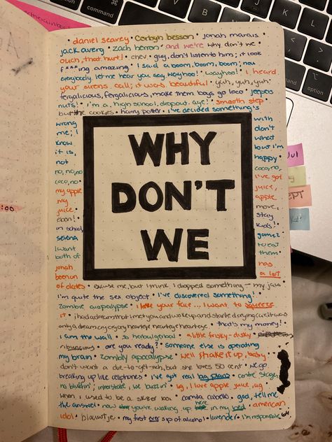 Bullet journal page for WDW (quotes, jokes, etc.) Comfort People Journal, Bullet Journal Page, Why Dont We Band, Unique Finds, Jonah Marais, Kpop Quotes, Celebrity Drawings, Journal 3, Comfort People