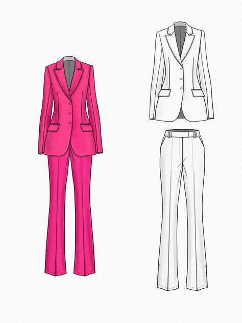 BlackPink collection on Behance Suits Illustration, Blackpink Collection, Office Wear Women Work Outfits, Fashion Sketches Men, Women Office Outfits, Seamless Clothing, Suit Drawing, Designer Jackets For Women, Fashion Illustration Collage