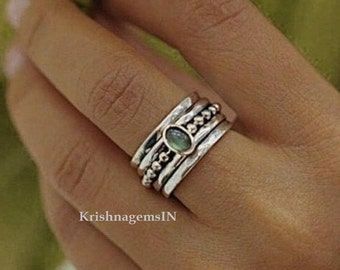 KrishnagemsIN - Etsy Unique Gemstone Rings, Spinner Rings Womens, Firefly Jewelry, Sterling Silver Rings Boho, Unique Sterling Silver Jewelry, Wide Silver Ring, Gemstone Ring Silver, Antique Silver Rings, Vintage Jewellery Rings