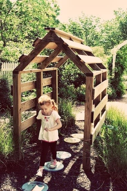 Pallet Playhouse, Outdoor Play Area, Garden Arbor, Children's Garden, Natural Playground, Pallet Garden, Outdoor Classroom, School Garden, Backyard Play