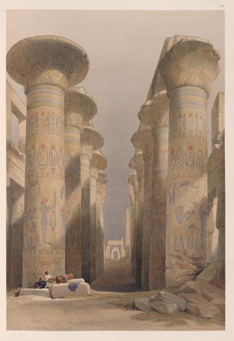 Temple Drawing, David Roberts, The Great Hall, Karnak Temple, Great Hall, Ancient Egyptian Art, Alphonse Mucha, Historical Art, Ancient Architecture