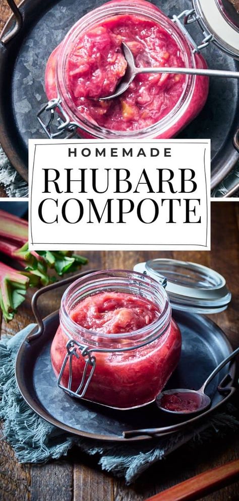 Rhubarb Compote Recipe, Recipes With Rhubarb, Rhubarb Pancakes, Rhubarb Uses, Vegan Rhubarb, Easy Rhubarb Recipes, Waffles Ice Cream, Seasonal Vegan Recipes, Pancakes Crepes