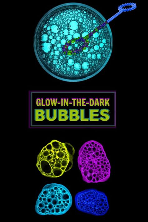 Glow In The Dark Bubbles, Glowing Bubbles, Bubble Play, Bubble Recipe, Glow In Dark Party, Bubble Painting, Backyard Games, Camping Games, Glow Party