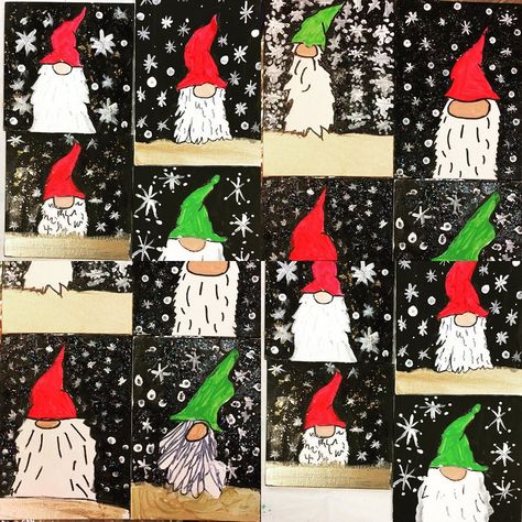 Class Art Projects, Christmas Art Projects, Directed Drawing, Elf Art, Christmas Snow, Christmas Gnome, Elementary Art, Simple Christmas, Winter Holidays