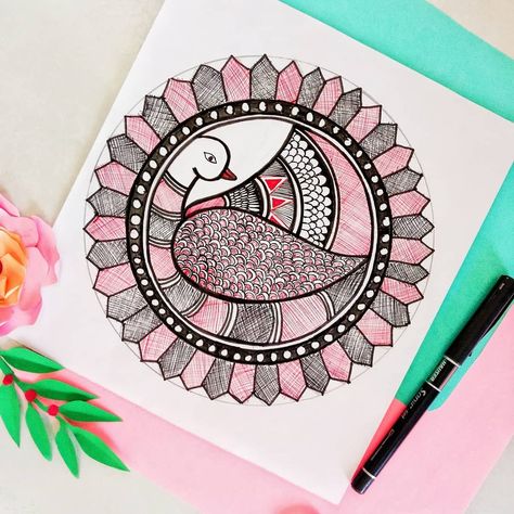 Tanisha Akbari artbytanu red and black art madhubani paintings madhubani art pen art Easy Madhubani Art For Beginners, Easy Madhubani Painting, Madhubani Paintings Peacock, Chemistry Art, Madhubani Paintings, Easy Mandala, Doodles Art, Easy Mandala Drawing, Simple Mandala