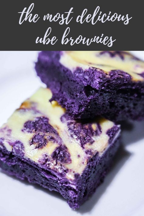 Ube Brownies Filipino Desserts, Ube Filipino Desserts, Ube Recipes Baking, Ube Cheesecake Brownies, East Asian Desserts, Ube Rice Krispie Treats, Ube Jam Desserts, Ube Cheesecake Bars, Ube Mochi Brownies