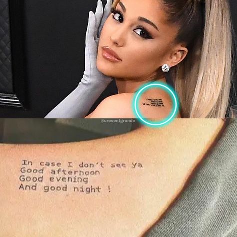 Truman Show Tattoo, Ariana Grande Tattoos, Grande Tattoo, Ariana Grande Tattoo, The Truman Show, Classy Tattoos, Subtle Tattoos, See Ya, Celebrity Tattoos