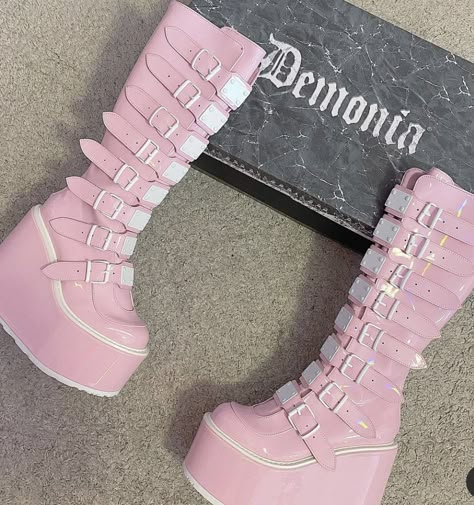 Demonia Boots, Demonia Shoes, Shoes Heels Classy, Kawaii Shoes, Shoe Wishlist, Funky Shoes, Chloe Shoes, Girly Shoes, Shoe Inspo