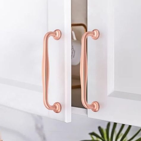 FULGENTE Rose Gold Cabinet Handles - 10 Pack - 5“ / 128mm Drawer Pulls Solid Metal Plating Round Kitchen Bedroom Bathroom Hardware for Wardrobe Closet Dresser Bar Cupboard - Amazon.com Rose Gold Cabinet, Bar Cupboard, Dresser Bar, Closet Dresser, Gold Cabinet Handles, Dresser In Closet, Gold Cabinet, Round Kitchen, Cupboard Handles