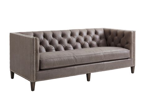 Monaco Leather Sofa | Lexington Home Brands Tuxedo Sofa, Modern Tuxedo, Transitional Sofas, Hudson Furniture, Grey Drawers, Lexington Home, Leather Chesterfield Sofa, Brown Leather Sofa, Tufted Sofa