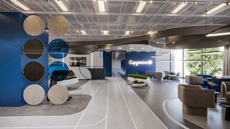 Capgemini office | Egypt :: Behance Futuristic Office Interior, Futuristic Office Design, Training Center Design, Luxury Reception Desks, Futuristic Office, Open Office Design, Fly Plane, Small Business Design, Loft Office