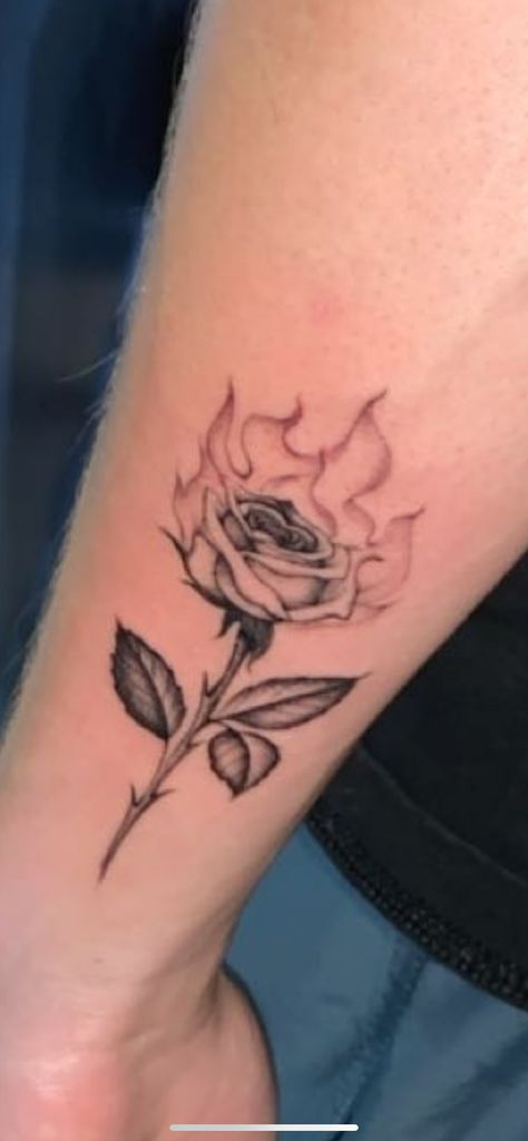 Inner Forearm Rose Tattoo For Men, Flaming Rose Tattoo, Burning Rose Tattoo, Rose On Fire Tattoo, Fire Rose Tattoo, Unique Rose Tattoo, Rose Tats, Flaming Rose, Rose On Fire