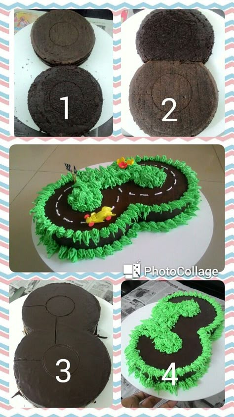 How To Make A Number 3 Cake Shape, Number 3 Cake For Boys, 3 Number Cake, Number Cake Tutorial, Kids Birthday Party Crafts, Cake Serving Guide, Monster Truck Birthday Cake, Mcqueen Party, Hot Wheels Cake