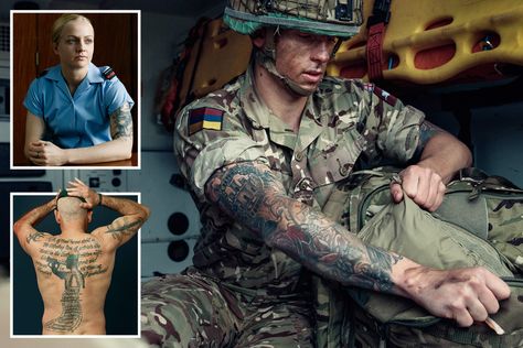 Honourable meaning of soldiers, sailors and airmen's tattoos revealed in poignant Royal British Legion exhibition Royal Marines Tattoo, British Army Tattoo, Legion Tattoo, Us Army Tattoos, Police Tattoo, British Tattoo, Marine Tattoo, Soldier Tattoo, Army Museum