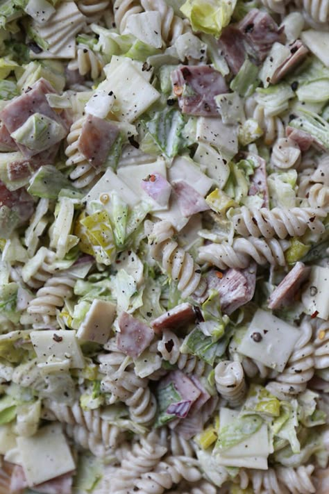 Grinder Sandwich Pasta Salad - foodsofjane Grinder Sandwich Recipe, Grinder Pasta Salad, Grinder Sandwich, Pasta Salad Ingredients, Summer Pasta Salad, Pasta Salads, No Thanks, Sandwich Recipe, It's Funny