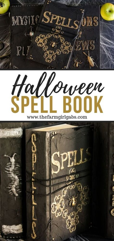 Spellbook Diy, Diy Halloween Spell Book, Pumpkin Candy Holder, Halloween Spell Book, Halloween Spells, Mickey Mouse Pumpkin, Fun Halloween Crafts, Cast A Spell, Pumpkin Candy