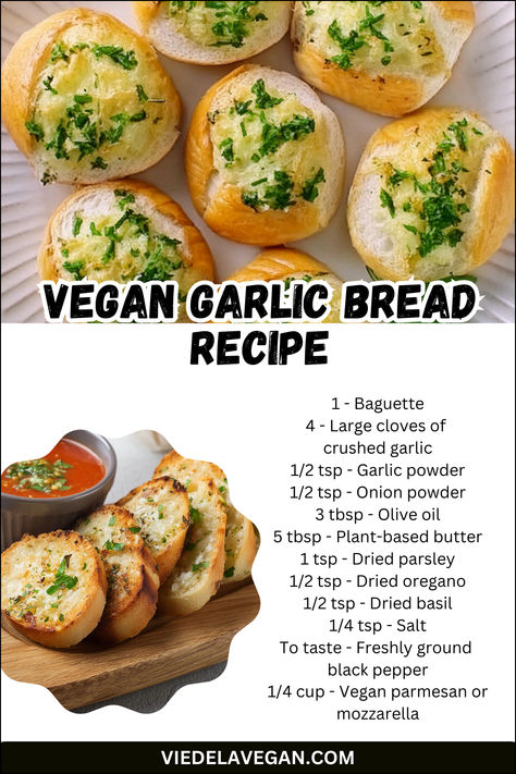 Vegan Garlic Bread Recipe Vegan Garlic Bread, Creamy Spinach Dip, Vegan Appetizers Recipes, Vegan Appetizer, Garlic Bread Recipe, Vegan Parmesan, Vegan Appetizers, Crushed Garlic, Fresh Garlic